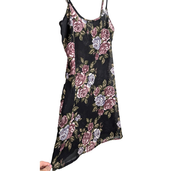 VTG 90s Y2K Dark Fairy Whimsigoth Coquette Romantic Rose Print Sheer Slip Dress - Picture 4 of 8